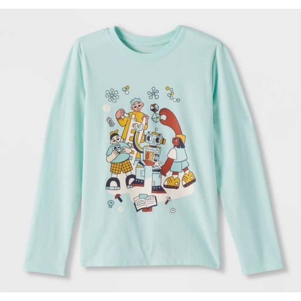 NEW Cat & Jack Long Sleeve Graphic Day Robot Themed